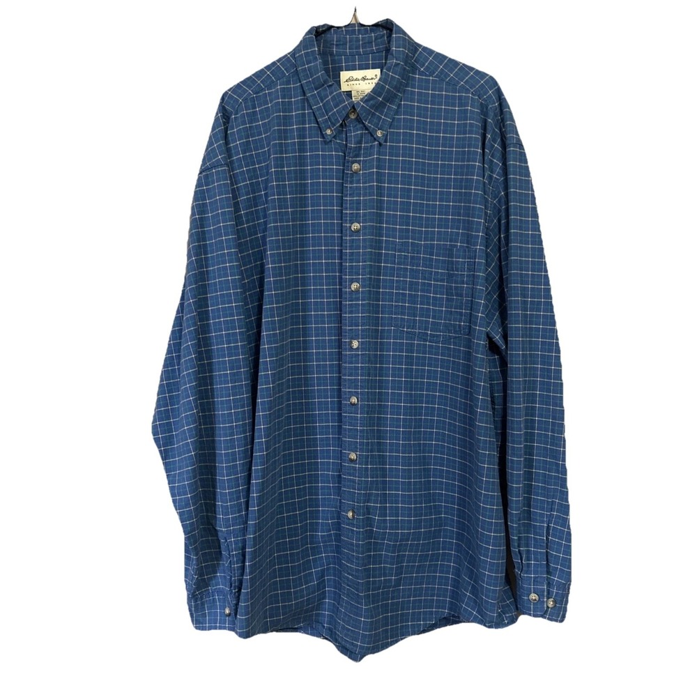 VTG Eddie Bauer Button Up Long Sleeve Men's Blue Plaid Shirt CA00665 XL-Tall